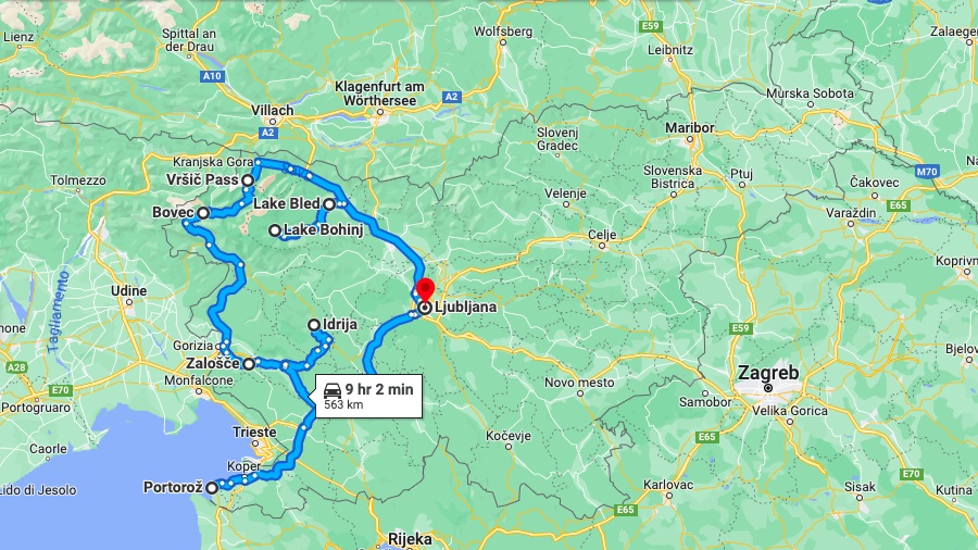 Slovenia road trip map